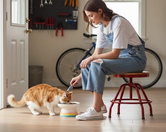 Elevated Ceramic Cat Bowl, Tilted Pet Feeder for Small Dogs, Comfortable Feeding