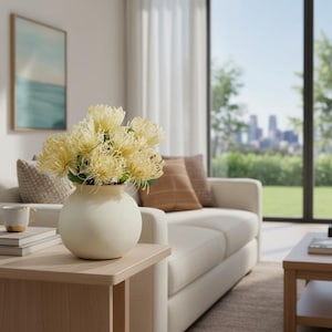 Rund vas i matt keramik – Minimalistisk heminredning för blommor, modern bordsdekoration