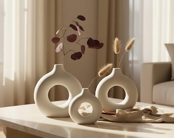 Modern munkvas i keramik – vit eller beige boho cirkel heminredning
