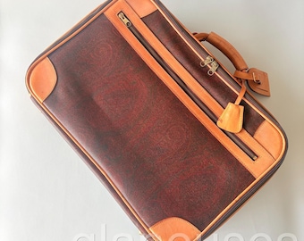 Maletín ETRO Paisley, bolso de negocios de PVC y piel sintética con candado, llave y etiqueta para nombre, estilo vintage.