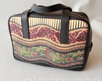 Bolsa tote Etro Milano Paisley Jacquard com acabamento em couro, preta e multicolorida.