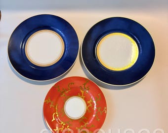 Juego de 3 platos Raynaud Limoges Cristóbal Alberto Pinto Azul marino Rojo Oro