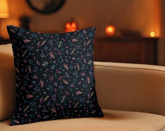 80s Memphis Pillow Cover, Retro Neon Pattern, Gamer Room Decor