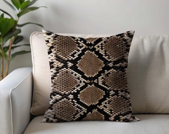 Snake Skin Pattern Art, Luxury Animal Print Pillow Cover, Neutral Decor, Modern Boho Home Style, Chic Textured Cushion