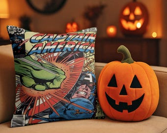 Captain America Style Pillow Cover, Comic Book Decor, Superhero Home Decor