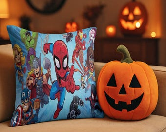 Superhero Spiderman Pillow Cover Kids Room Decor, Comic Hero Cushion Case