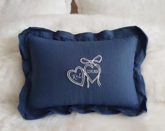 Custom Heart Locket Initial and Date Embroidered Pillowcase, Personalized Cushion with Bow, Coquette Pillow, Monogram Deco, Wedding Gift