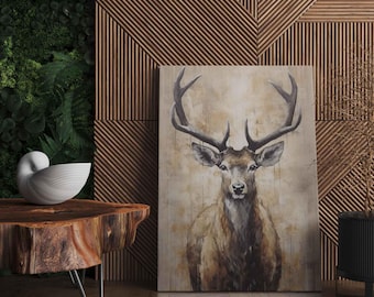 Deer Canvas Wall Art, Rustic Stag Portrait, Farmhouse Nature Decor