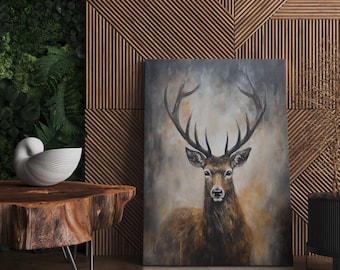Deer Canvas Wall Art, Rustic Stag Portrait, Neutral Nature Decor