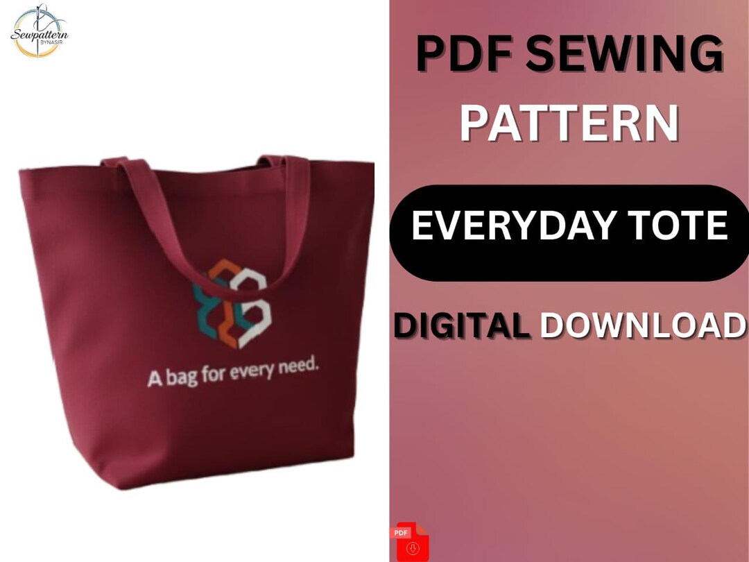 Everyday Tote Bag PDF Sewing Pattern | Beginner Friendly, A0 A4 US ...