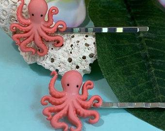 Coral Octopus Hair Pins