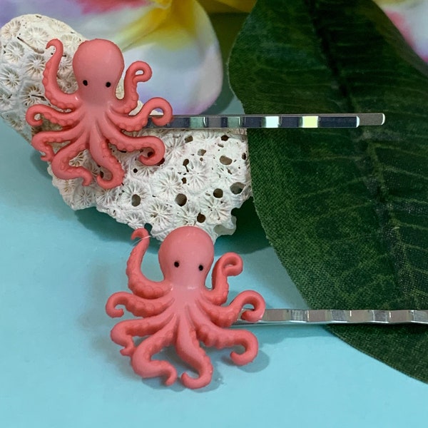 Coral Octopus Hair Pins