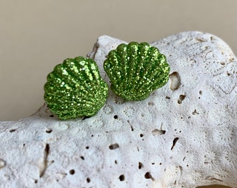 Green Seashell Earrings