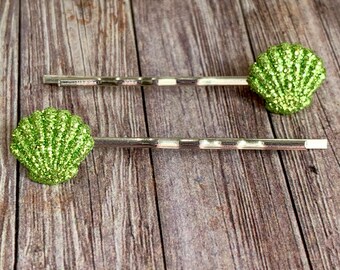 Green Seashell Hair Pins