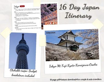 Itinerario di 16 giorni in Giappone / Pianificatore di viaggio per la fioritura dei ciliegi (PDF stampabile)
