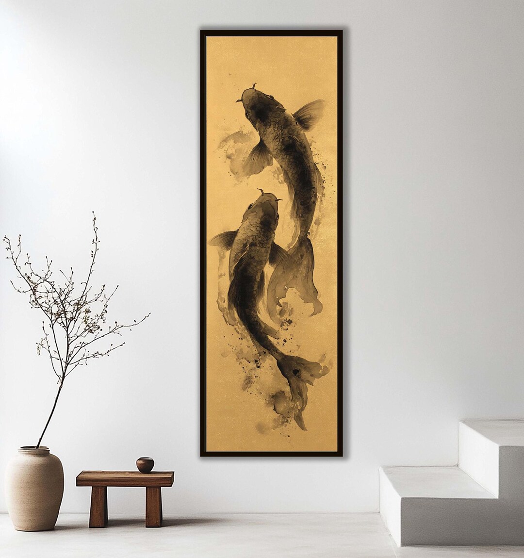 Koi Fish Canvas Print, Japanese Ink Painting, Zen Wall Decor - Etsy