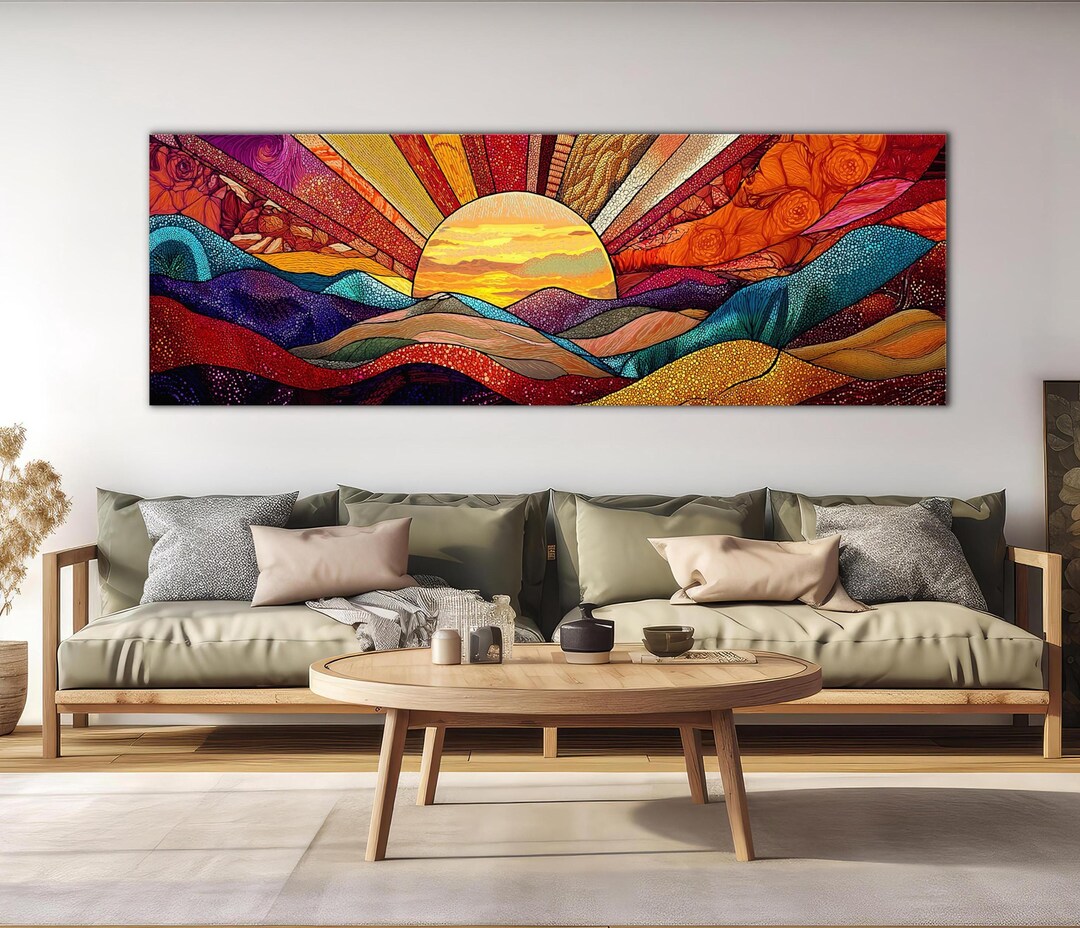 Abstract Sunrise Canvas Art – Mosaic Landscape, Boho Wall Decor - Etsy