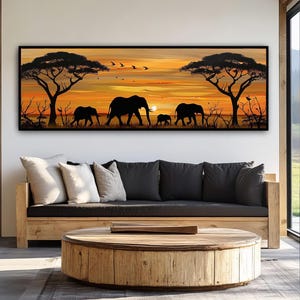 Impression panoramique sur toile savane africaine, art mural safari au coucher du soleil