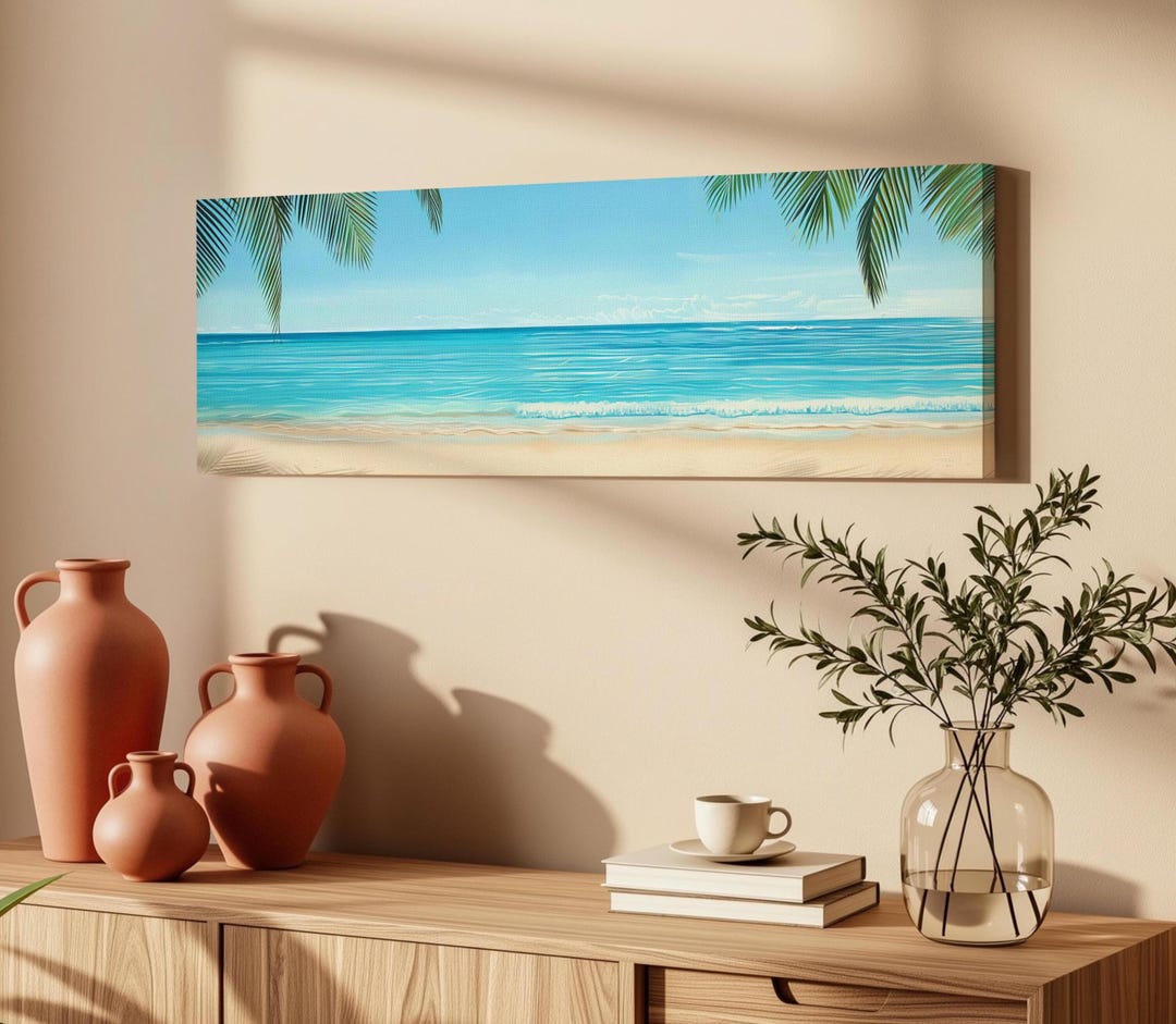 Panoramic Tropical Beach Wall Art - Turquoise Ocean Coastal Decor ...