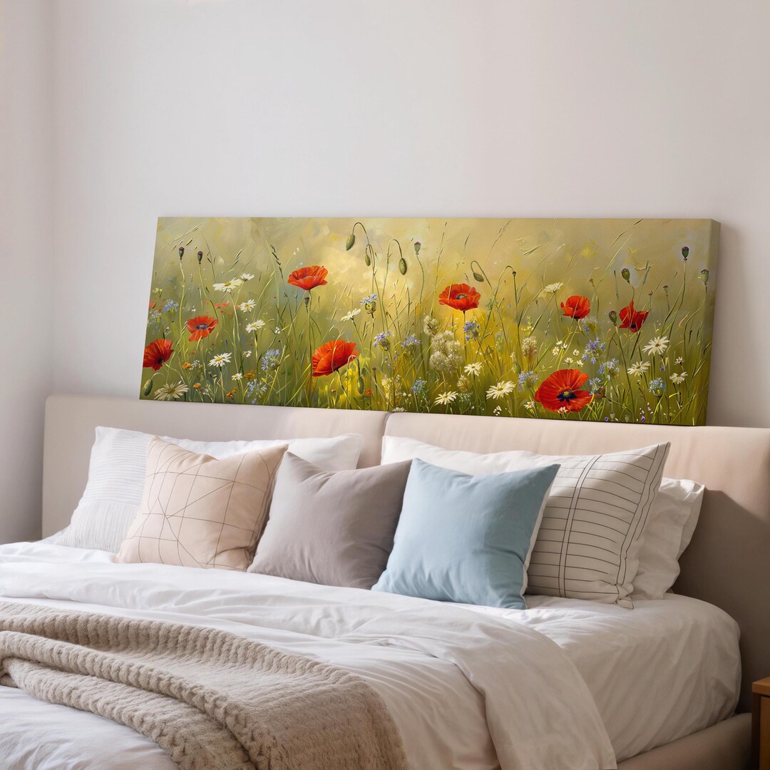 Panoramic Wildflower Meadow Canvas Print, Red Poppy Field Wall Art - Etsy