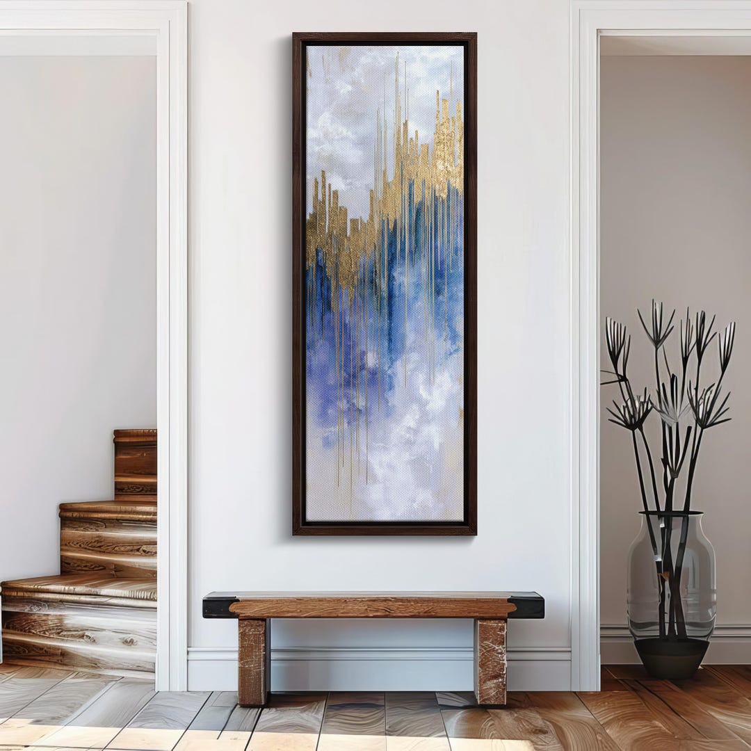Large Blue Gold Abstract Wall Art - Vertical Luxury Painting, Tall ...