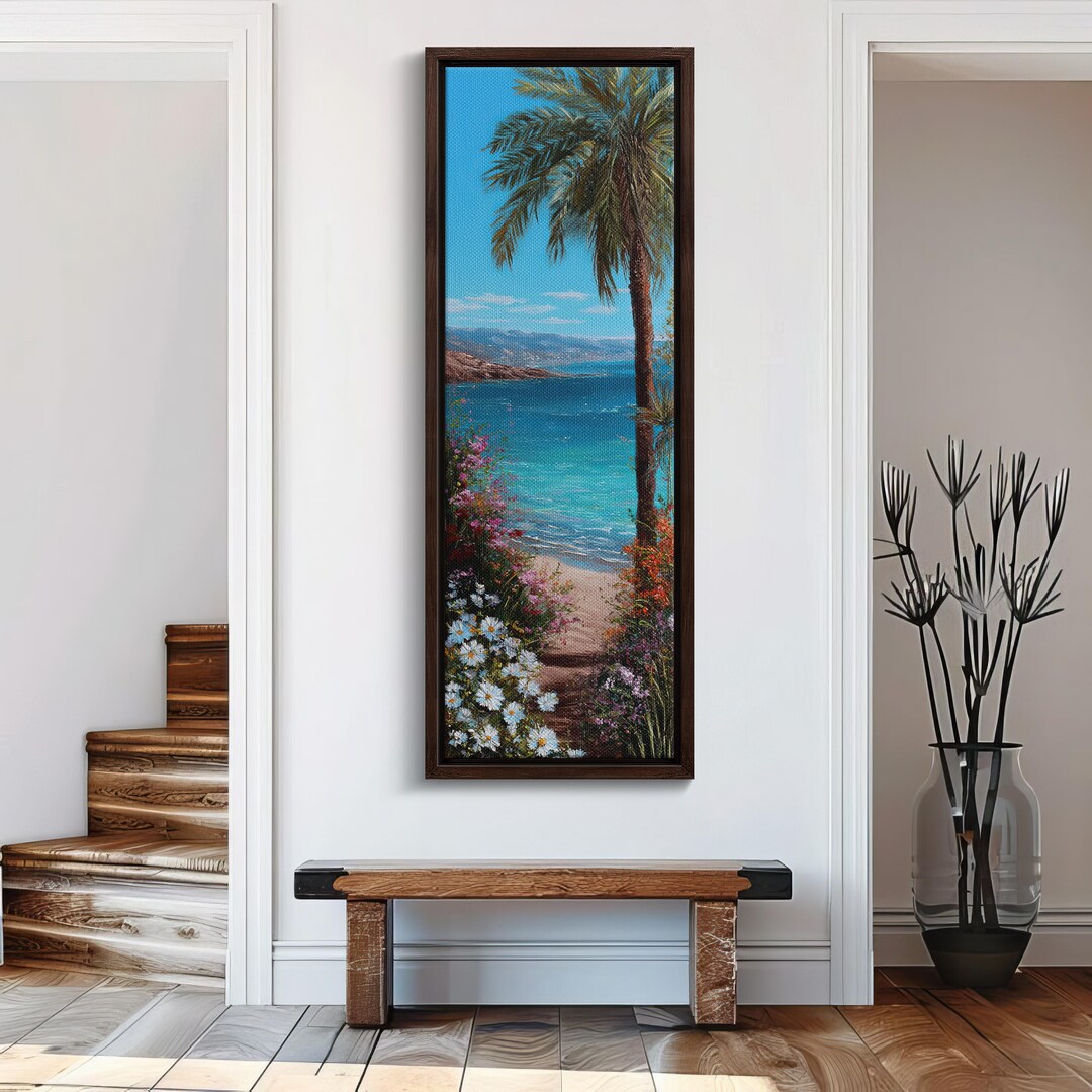 Coastal Beach Canvas Art Print , Palm Tree Ocean Painting, Tropical ...