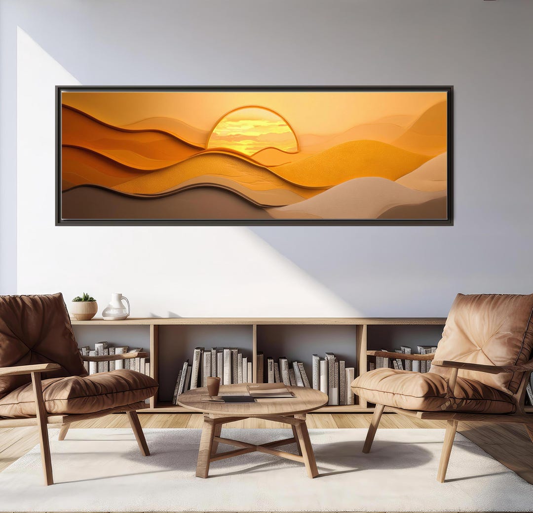 Abstract Sun Canvas Print - Panoramic Minimal Sunrise Wall Art, Neutral ...