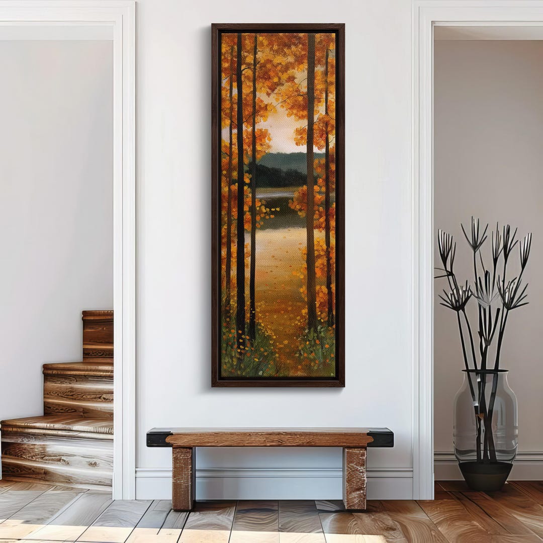 Autumn Forest Wall Art - Vertical Fall Landscape Painting, Golden Trees ...