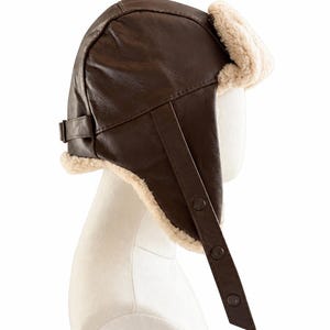 Chocolate Brown Genuine Leather Ushanka Aviator Hat–Unisex Shearling Pilot Winter Hat, Universal Size, Adjustable Ear Flaps, Natural Leather