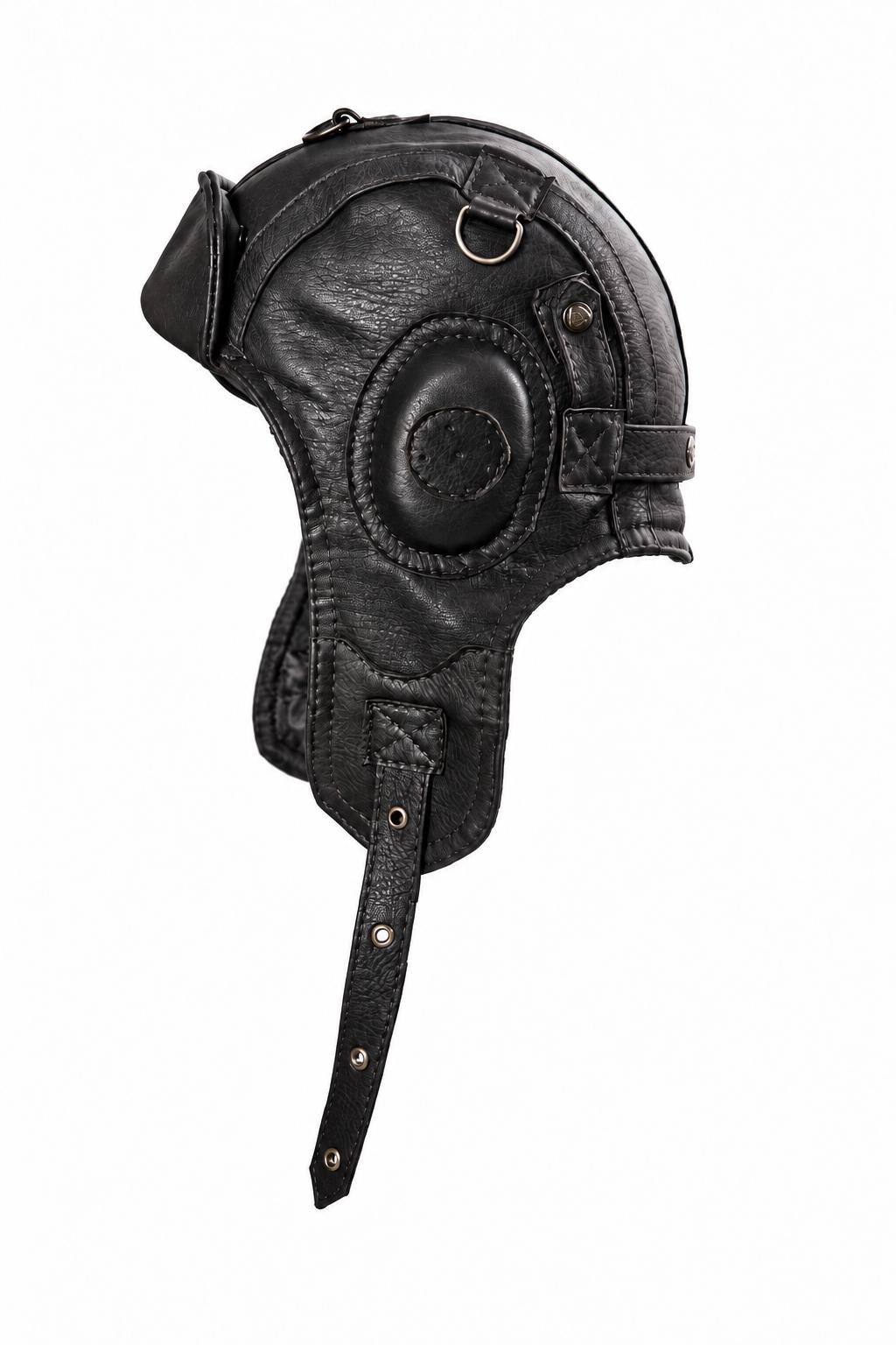 Black Leather Aviator Hat - Pilot Trapper Hat, Natural Leather, Warm Winter Hat