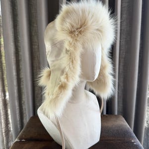 Cream Winter Trapper Hat for Women, Warm Ear Flap Hat, Fluffy Ushanka Style Hat, Elegant Cozy Winter Cap, Gift for Her