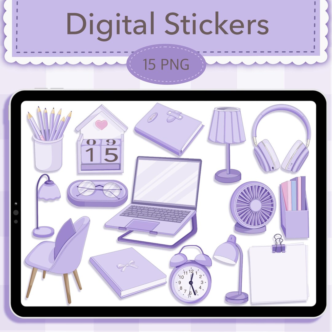 Study Planner Digital Stickers – Purple School Icons PNG Pack - Etsy