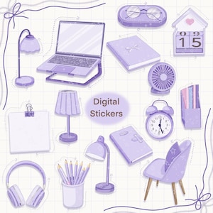 Late Night Notes Planner Stickers – Purple Digital PNG Elements