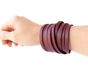 Leather Bracelet / Original Sliced Wrap Cuff / Cabernet