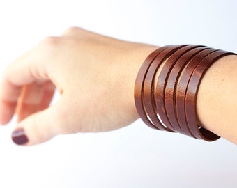 Leather Bracelet / Original Sliced Cuff / Caramel