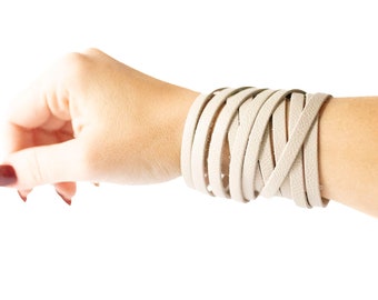 Leather Bracelet / Original Sliced Wrap Cuff / Bone