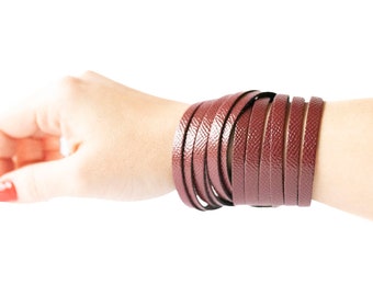 Leather Bracelet / Original Sliced Wrap Cuff / Cherry Sage