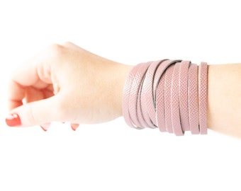 Leather Bracelet / Original Sliced Wrap Cuff / Desert Rose