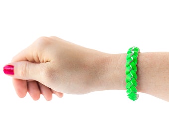 Braided Leather Bracelet / Neon Green