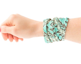 Leather Bracelet / Original Sliced Wrap Cuff / Arizona Turquoise