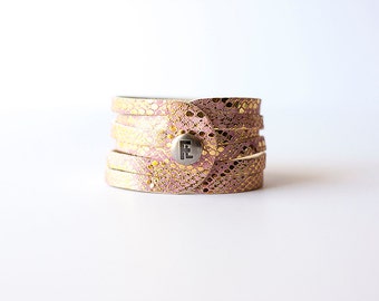 Leather Bracelet / Original Sliced Cuff / Jeweled