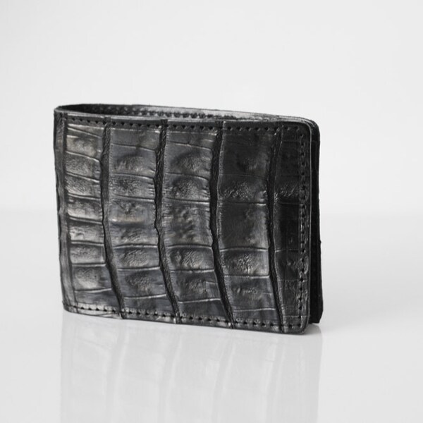 Handmade Black Genuine Crocodile & Kangaroo Leather Billfold Wallet