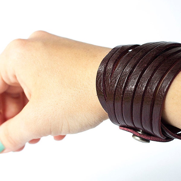 Leather Bracelet / Original Sliced Wrap Cuff / Rich Maroon