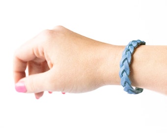 Braided Leather Bracelet / Cornflower Blue