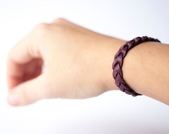 Braided Leather Bracelet / Mulberry