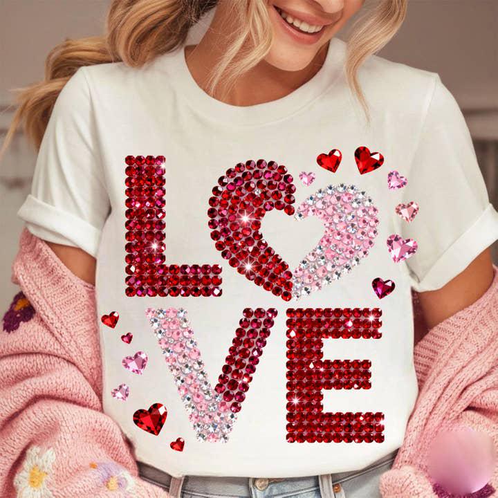 T-shirt Fille 10-12 Ans Happy Valentine's Day - Ours Teddy Paillettes - Manches Longues Noir