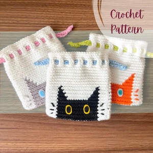 Kordelzug Katzenmuster gehäkelt, Katzen gehäkelt, Katzen gehäkelt (Digitaler Download PDF)