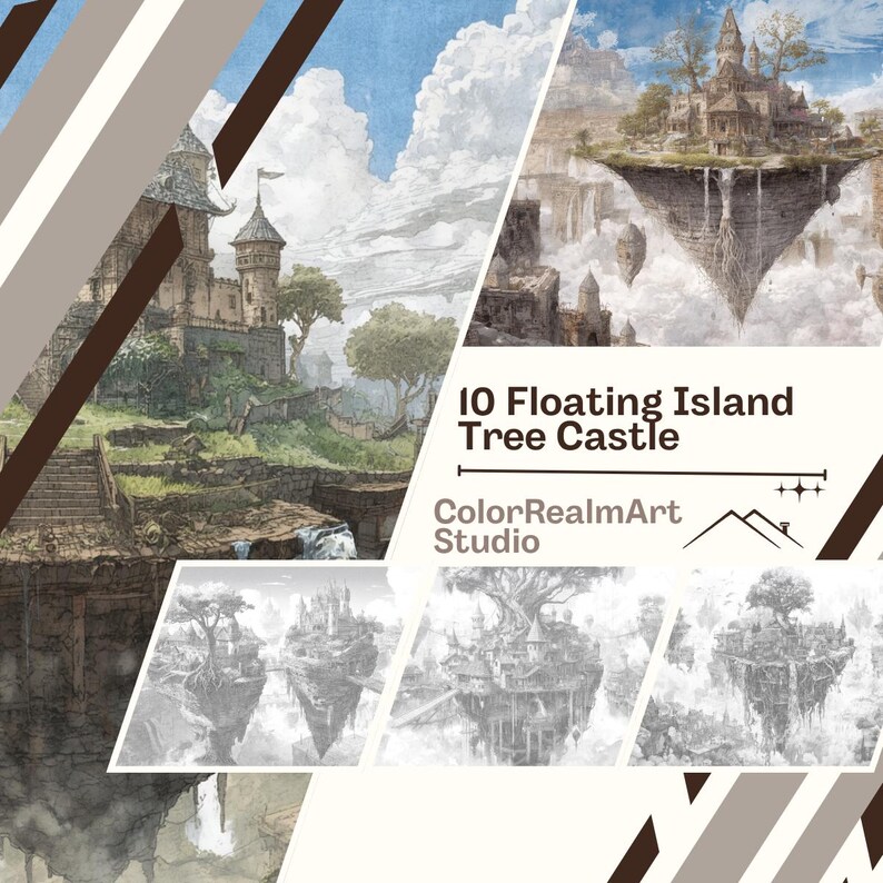 Floating Island Tree Castle Coloring Pages | 10 Fantasy Landscape ...