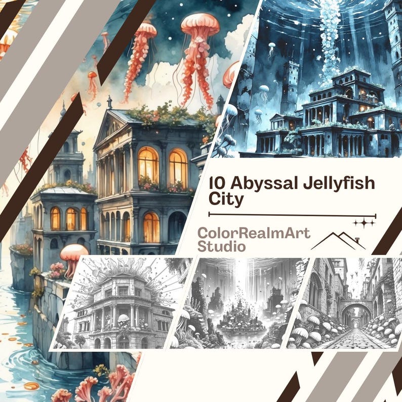10 Abyssal Jellyfish City Coloring Pages | Deep Sea Fantasy Art (PDF ...