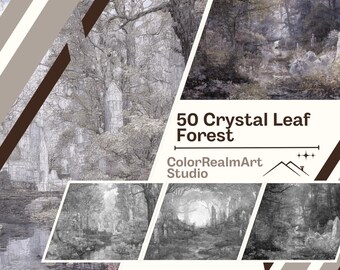 Libro para colorear Bosque de Hojas de Cristal / 50 ilustraciones de fantasía (PDF)